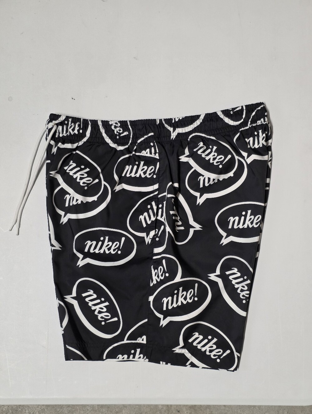 Nike Men's Airmoji Shorts L Black/White Logo Print Drawstring Elastic Waist